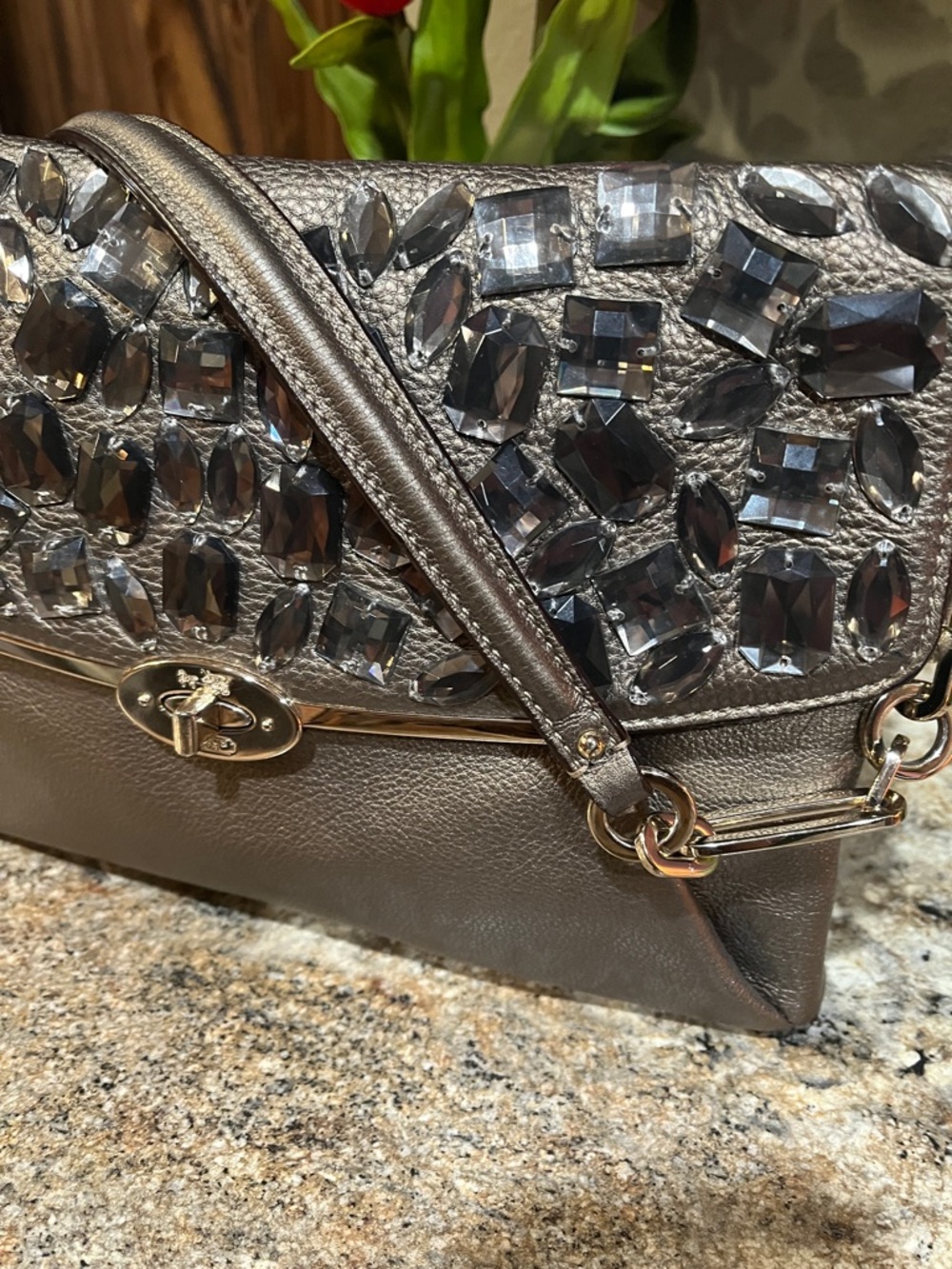 COACH MADISON JEWELED LEATHER SHOULDER FLAP /BRONZE - Picture 8 of 13